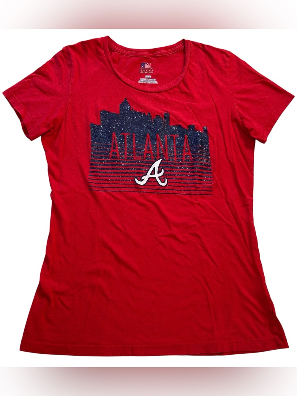 Atlanta Braves Women’s Skyline Sparkles MLB Genuine Merchandise T-Shirt Red sz M